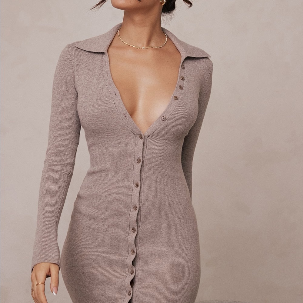 House of CB Beige Cashmere Wool Blend Knit Midi Dress size XS